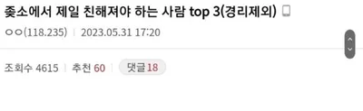ㅈ소에서 제일 친해져야하는 사람 TOP 3 ㄷㄷㄷㄷ